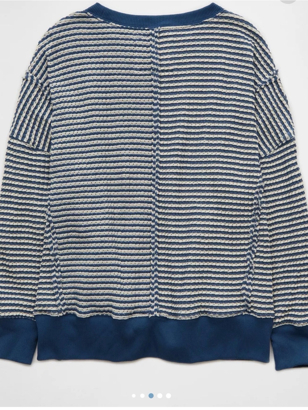 American Eagle Outfitters Navy & White Striped Waffle Crewneck Pullover, MEDUIM - Picture 7 of 16